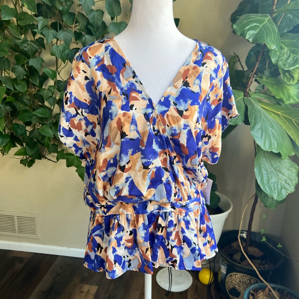 NINE WEST Floral Faux Wrap Top | large